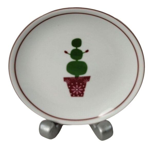 Starbucks Coffee Topiary Tree Snowman Holiday 6 in Snack Plates 4 Pieces 2006 - Picture 5 of 6